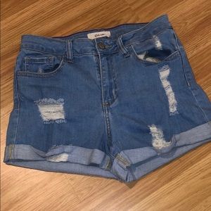 Distressed Jean High-Waisted Shorts